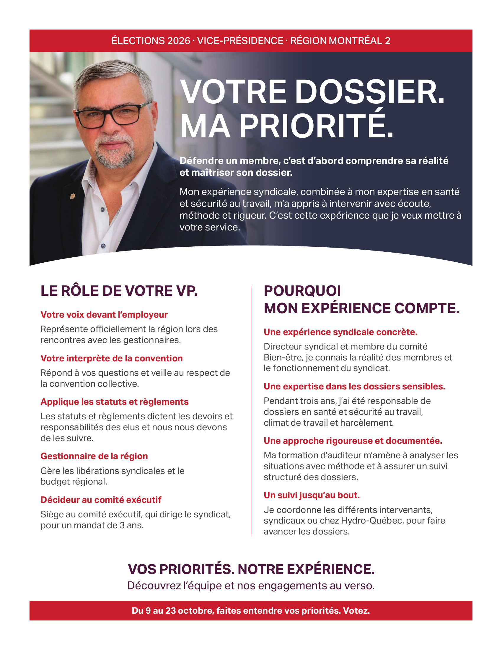 Affiche de Christophe Vannier, candidat à la vice-présidence de la région Montréal 2